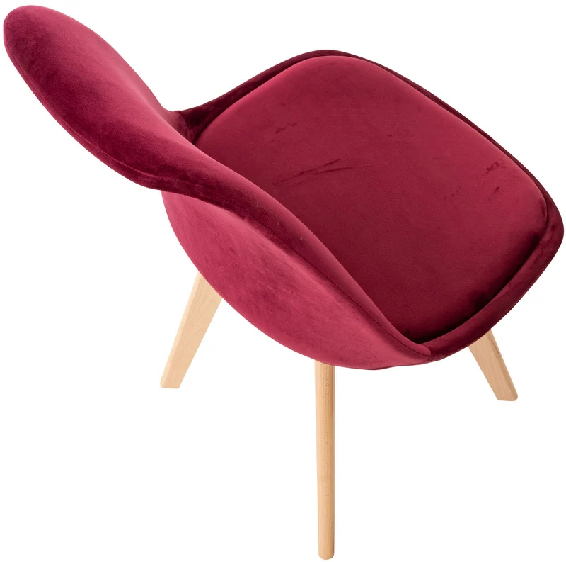 Chaise de salle à manger x1 design scandinave en velours bordeaux et pieds en bois clair 10_0002285