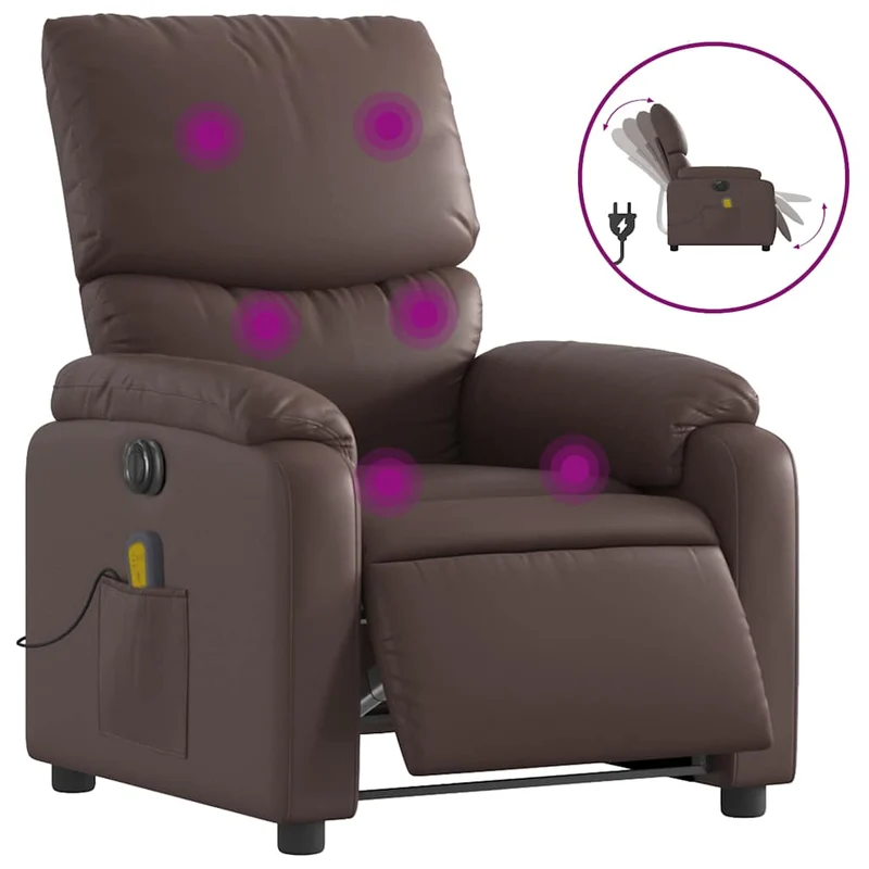 Fauteuil de relaxation TV fonction massage inclinable électrique en PVC marron DEC027205