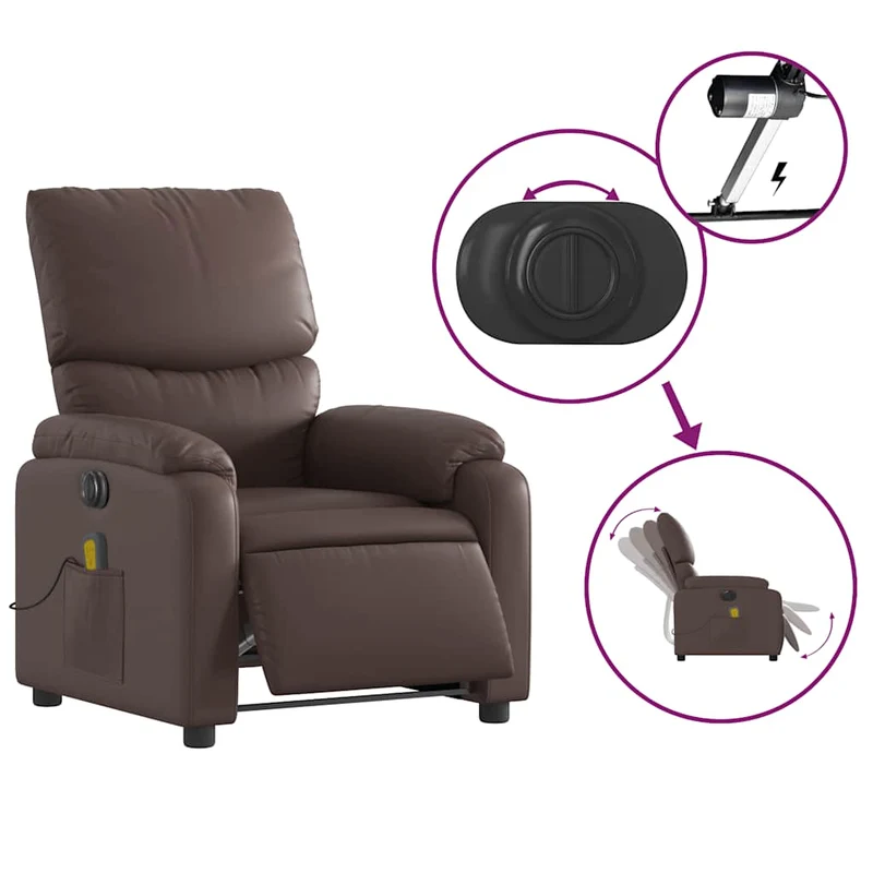 Fauteuil de relaxation TV fonction massage inclinable électrique en PVC marron DEC027205