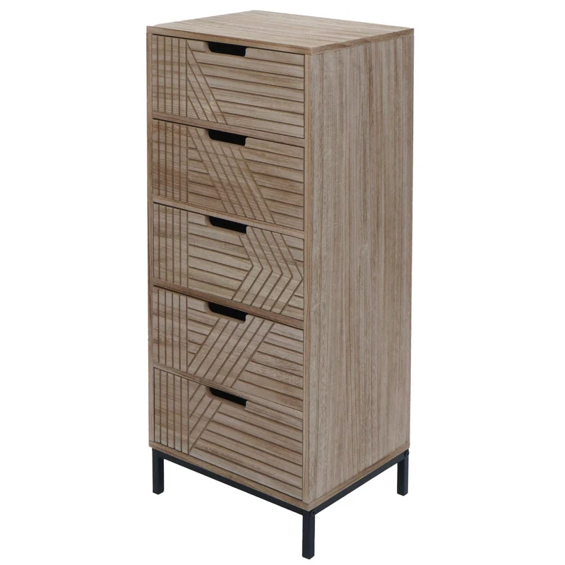Commode meuble de rangement 5 tiroirs design 3D 84x35x29 cm en bois et métal 04_0009739