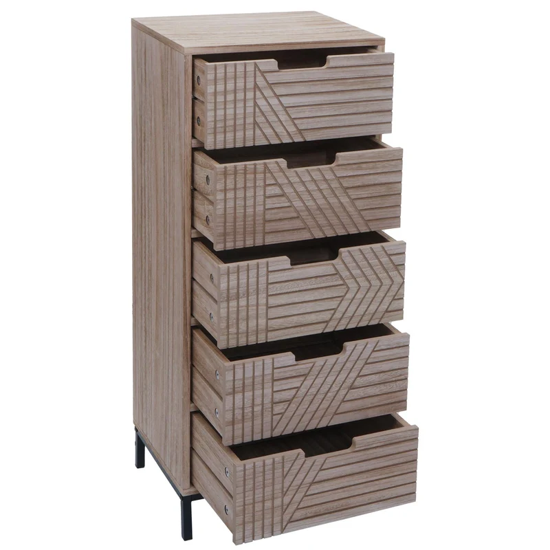 Commode meuble de rangement 5 tiroirs design 3D 84x35x29 cm en bois et métal 04_0009739