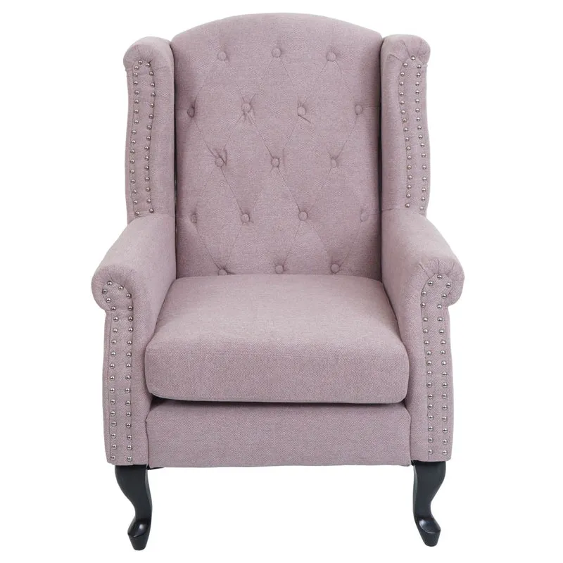 Fauteuil Chesterfield club relax style baroque 102x75x80 cm en tissu déperlant rose clair bois massif 04_0009700