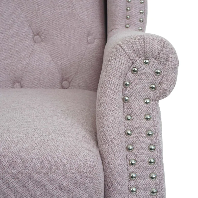 Fauteuil Chesterfield club relax style baroque 102x75x80 cm en tissu déperlant rose clair bois massif 04_0009700