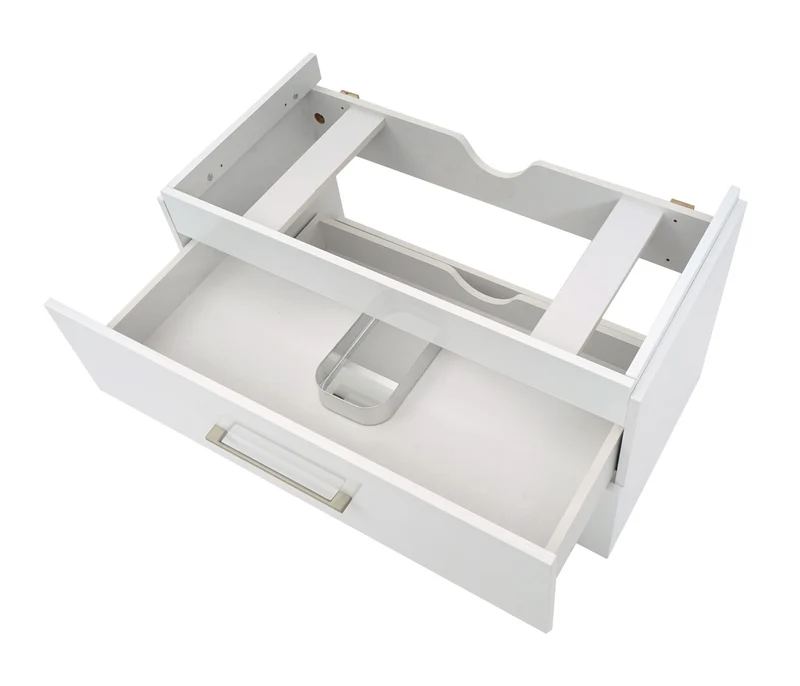 Meuble sous-vasque 90 cm suspendu 2 tiroirs Soft-Close encoche siphon style moderne contreplaqué blanc brillant 04_0010531