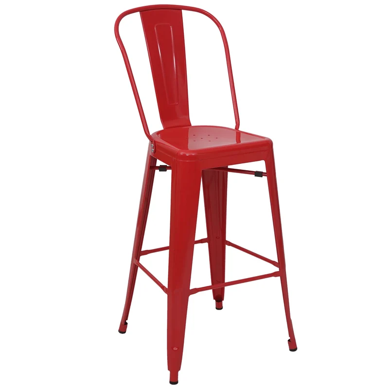 4x tabourets de bar avec dossier design industriel en métal rouge avec repose-pieds 04_0005225