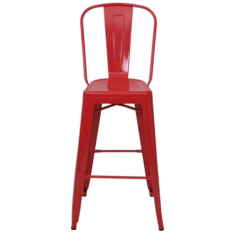 4x tabourets de bar avec dossier design industriel en métal rouge avec repose-pieds 04_0005225