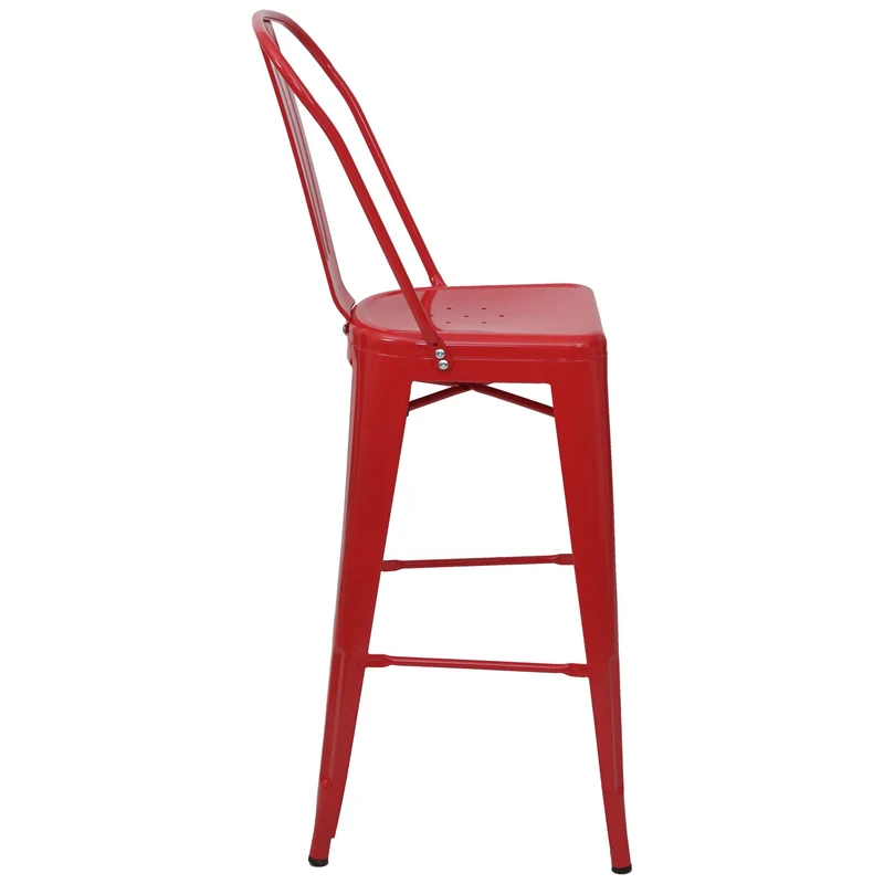 4x tabourets de bar avec dossier design industriel en métal rouge avec repose-pieds 04_0005225