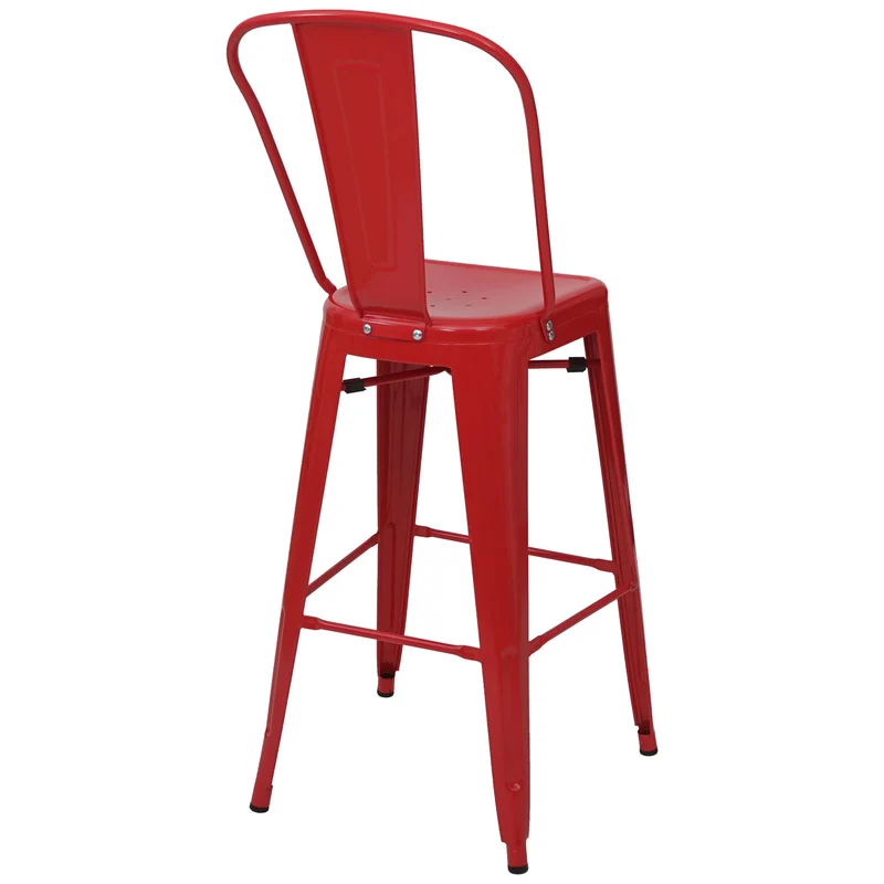 4x tabourets de bar avec dossier design industriel en métal rouge avec repose-pieds 04_0005225
