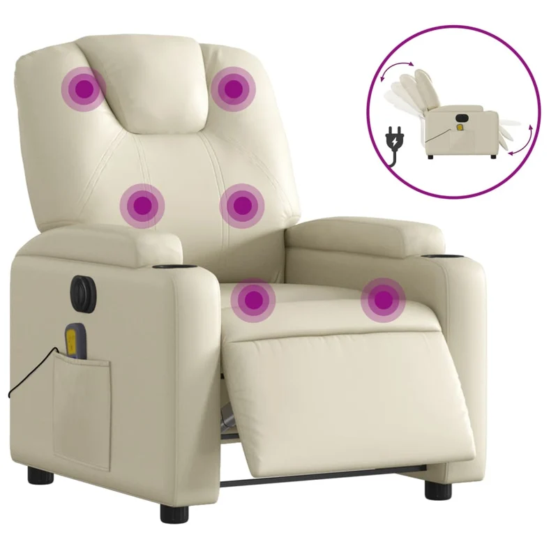 Fauteuil de relaxation TV fonction massage inclinable électrique 6 points de massage en PVC crème DEC027144