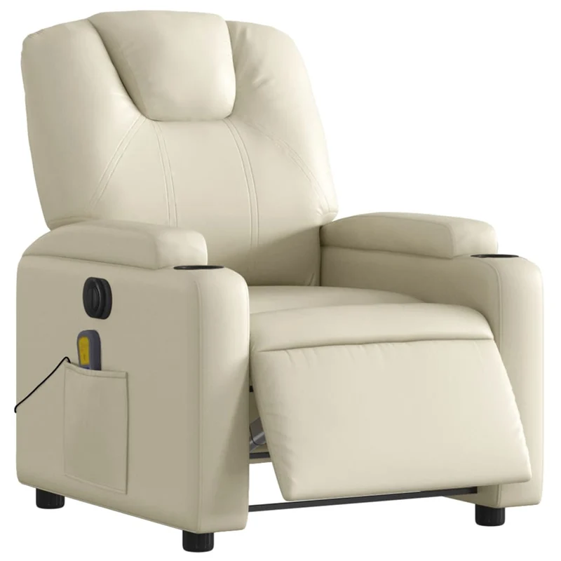 Fauteuil de relaxation TV fonction massage inclinable électrique 6 points de massage en PVC crème DEC027144
