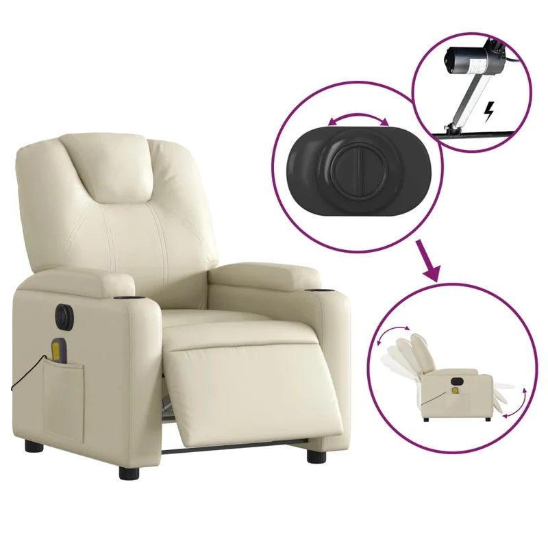 Fauteuil de relaxation TV fonction massage inclinable électrique 6 points de massage en PVC crème DEC027144