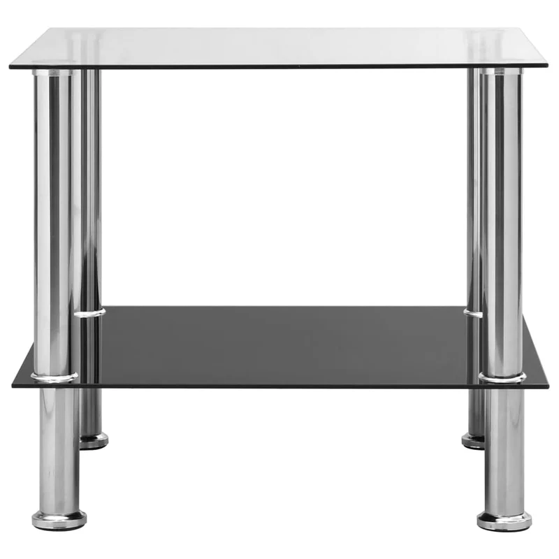 Table d'appoint meuble de salon 45 x 50 x 45 cm verre trempé transparent et acier DEC032544