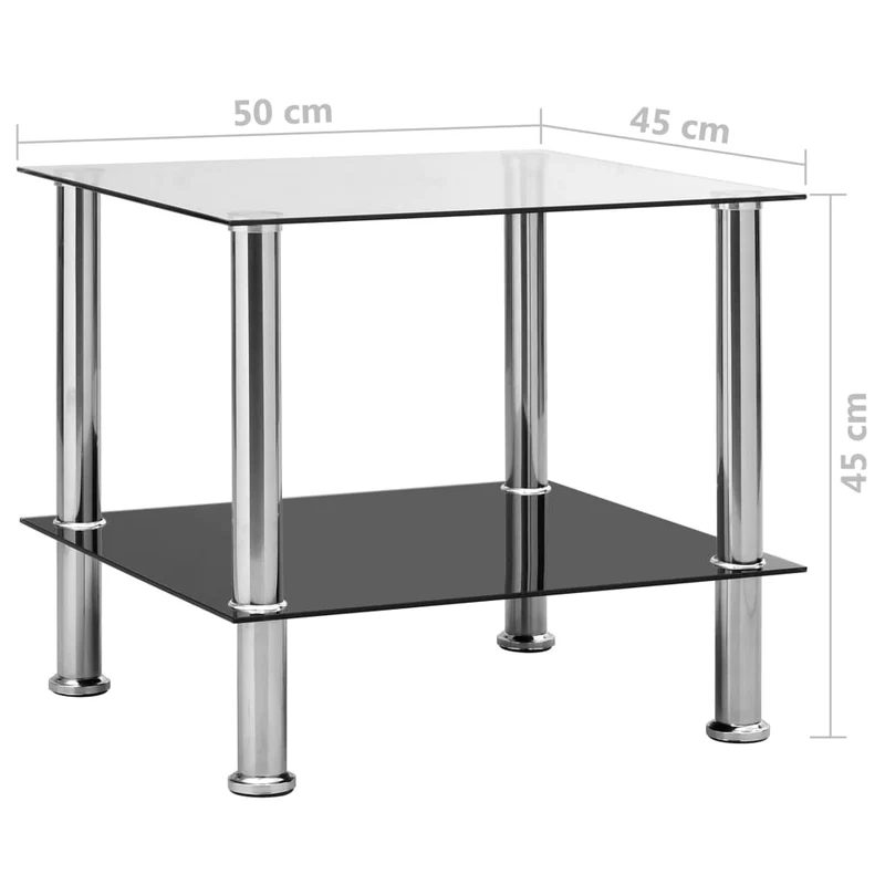Table d'appoint meuble de salon 45 x 50 x 45 cm verre trempé transparent et acier DEC032544