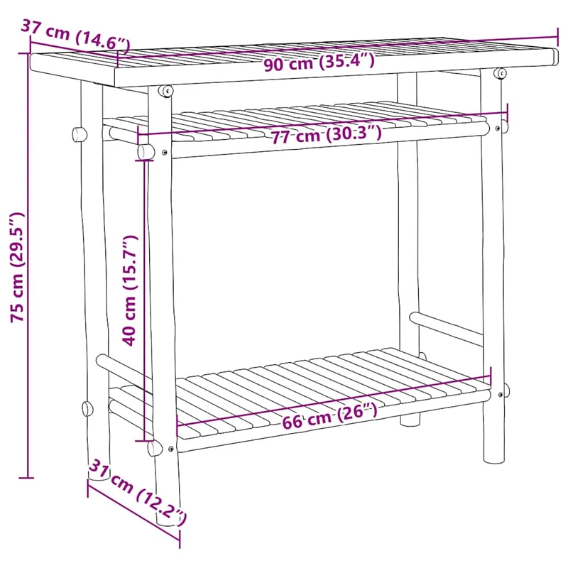Table console avec espace de rangement 90 x 37 x 75 cm bambou DEC031331