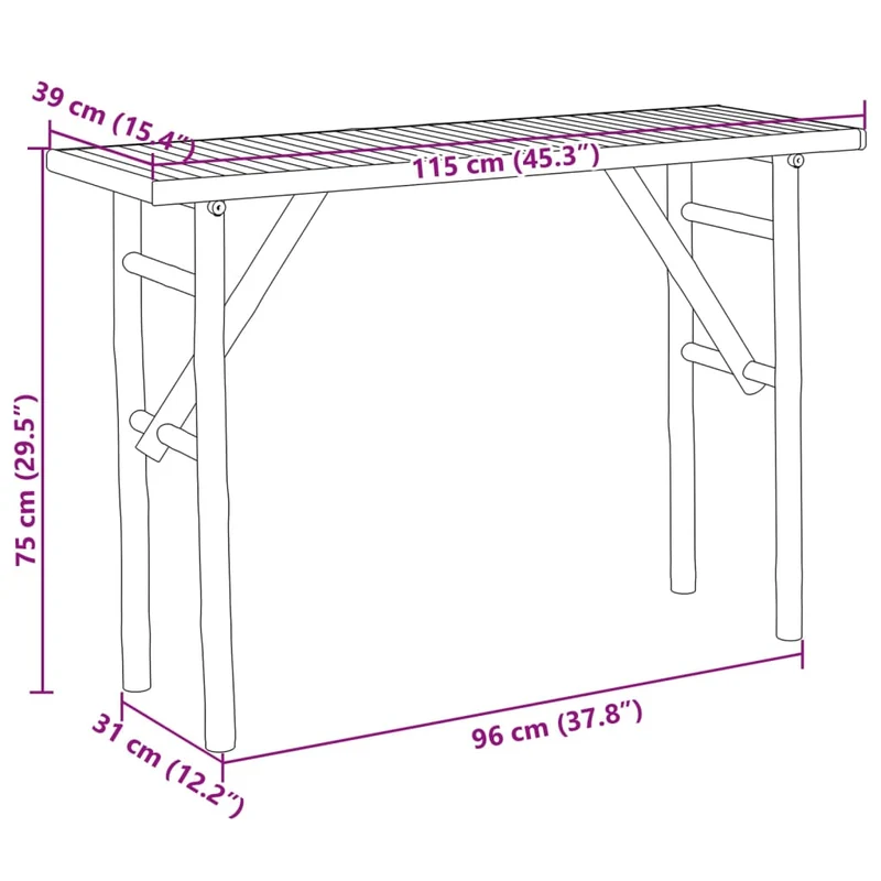 Table console d'entrée fonctionnel et stylé 115 x 39 x 75 cm en bambou DEC031330