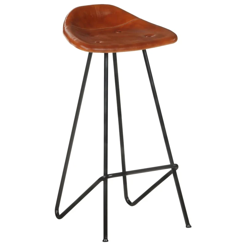 Lot de 2 tabourets de bar chaises hautes en cuir véritable marron et fer DEC029761