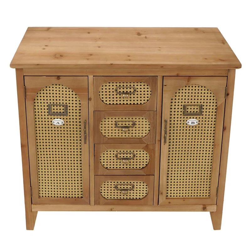 Commode style apothicaire buffet meuble de rangement avec tiroirs et portes style vintage rotin 80 x 91 x 40 cm finition naturelle 04_0009115