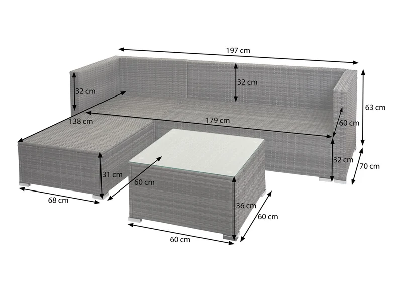 Salon de jardin en poly-rotin gris ensemble lounge balcon terrasse canapé avec table avec coussins gris foncé 04_0004215
