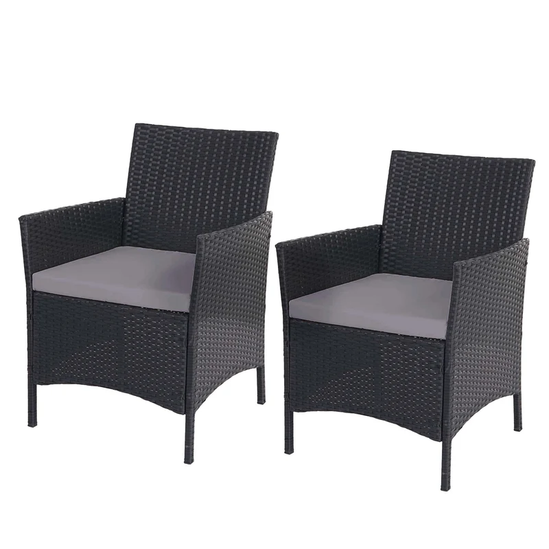 Salon de jardin en poly-rotin anthracite ensemble table et 6 fauteuils avec coussins gris foncé 04_0003054