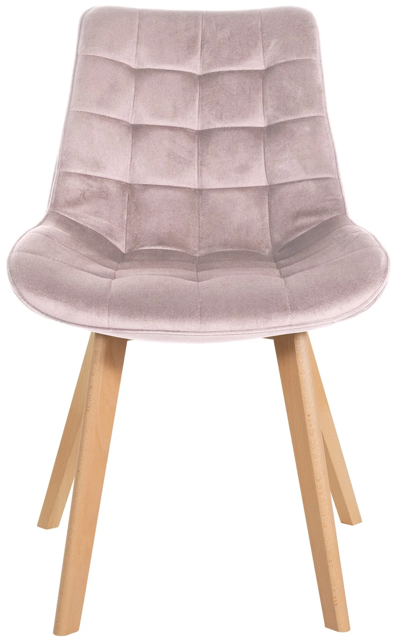Chaise de salle à manger x1 design scandinave coutures carrées en velours rose pieds en bois clair 10_0002189