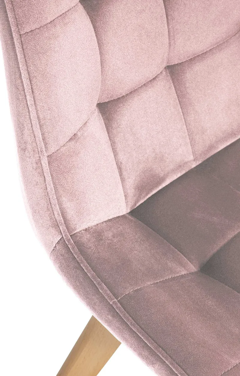 Chaise de salle à manger x1 design scandinave coutures carrées en velours rose pieds en bois clair 10_0002189