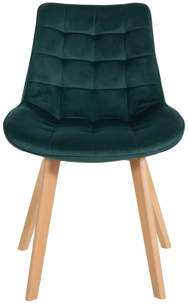 Chaise de salle à manger x1 style scandinave motif matelassé en velours vert cadre en bois 10_0007129