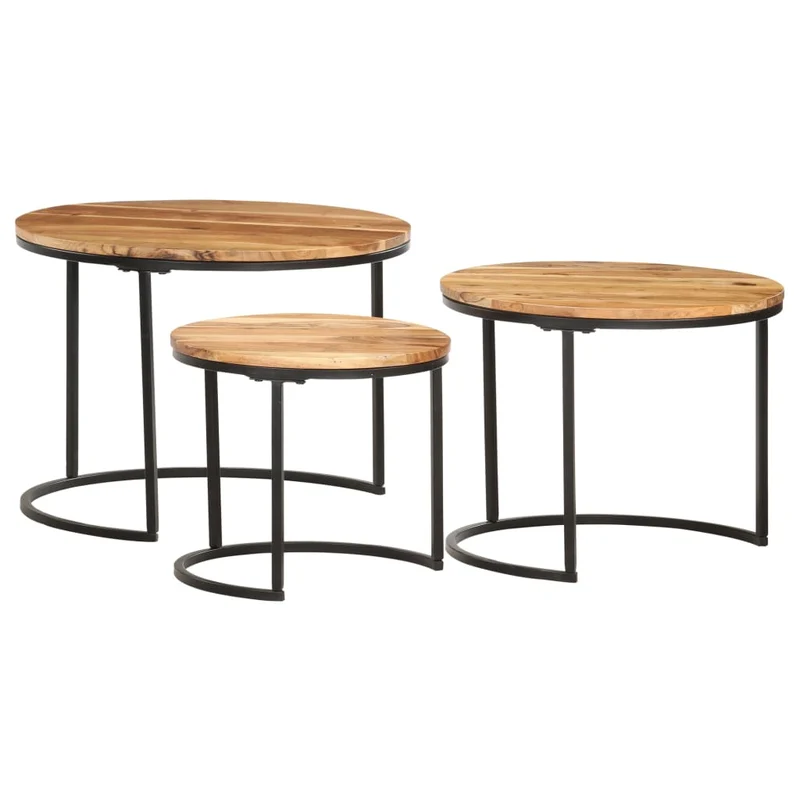 Ensemble de trois tables gigognes en bois d'acacia et fer DEC031322