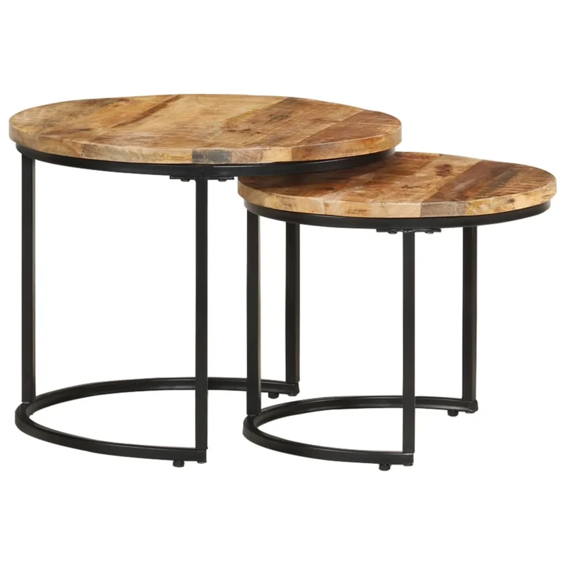 Set de deux tables d'appoint gigognes en bois de manguier et métal DEC031319