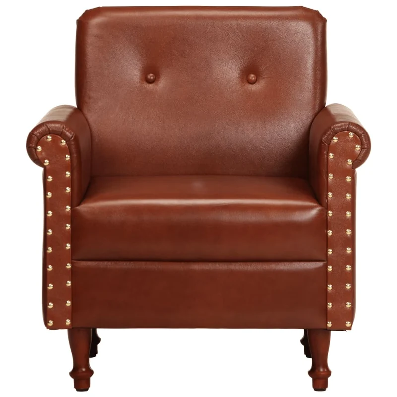 Fauteuil lounge assise confortable design moderne marron cuir véritable brun DEC026455