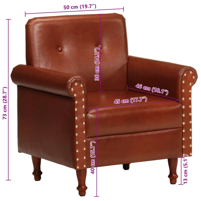 Fauteuil lounge assise confortable design moderne marron cuir véritable brun DEC026455