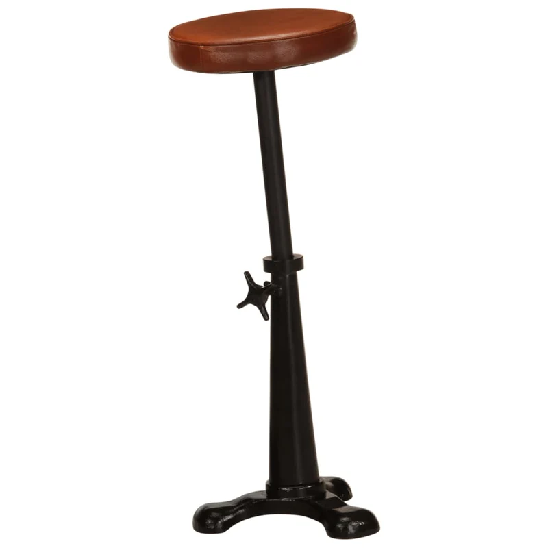 Lot de 2 tabourets de bar chaises hautes design industriel en cuir véritable marron et fonte DEC029764