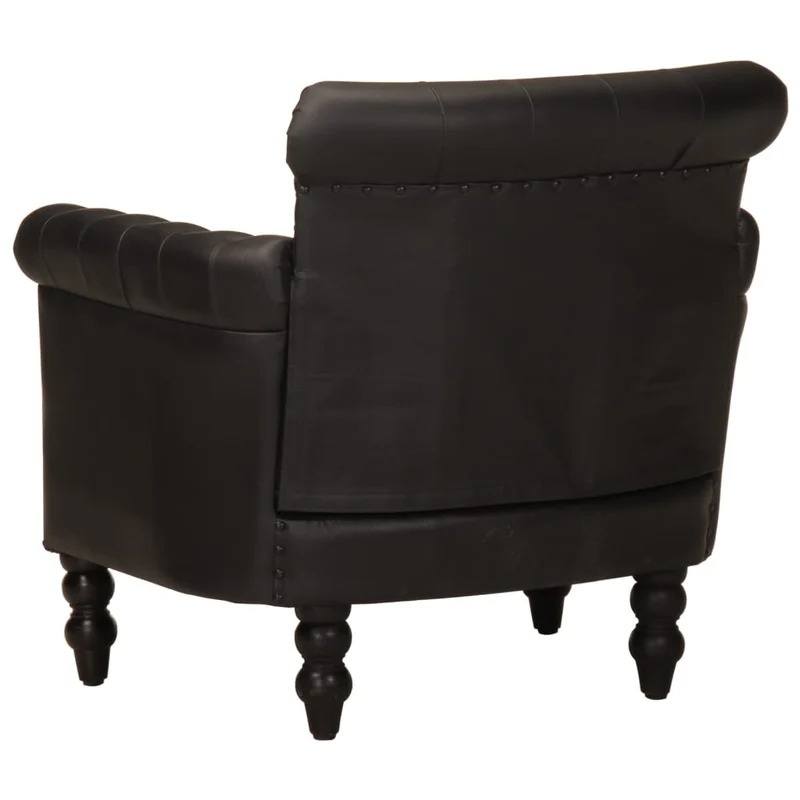 Fauteuil lounge design et moderne en cuir de chèvre véritable noir DEC028651