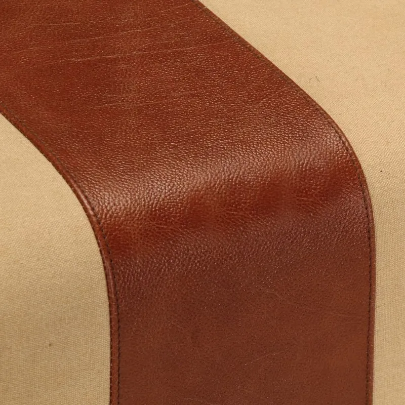Banc saut de cheval 38 cm en cuir véritable et manguier marron DEC025012