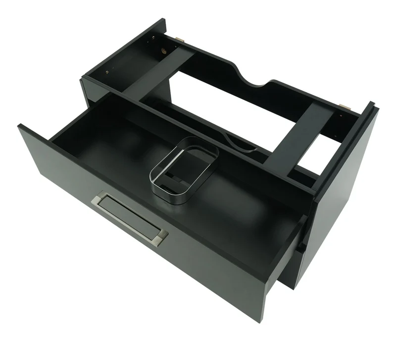 Meuble sous-vasque 90 cm suspendu 2 tiroirs Soft-Close encoche siphon style moderne contreplaqué noir brillant 04_0010530