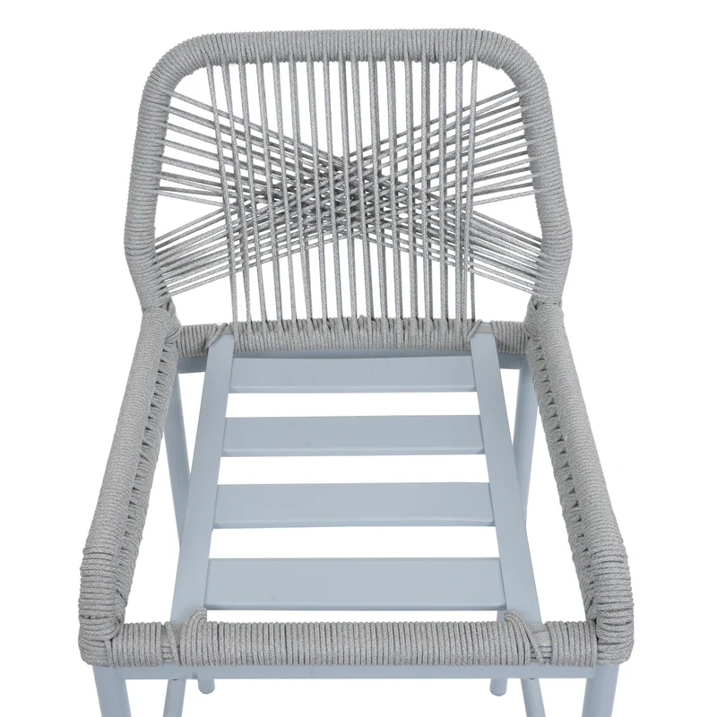 Lot de 2 tabourets de bar style moderne intérieur et extérieur en métal gris et tressage corde coussins taupe 04_0009636