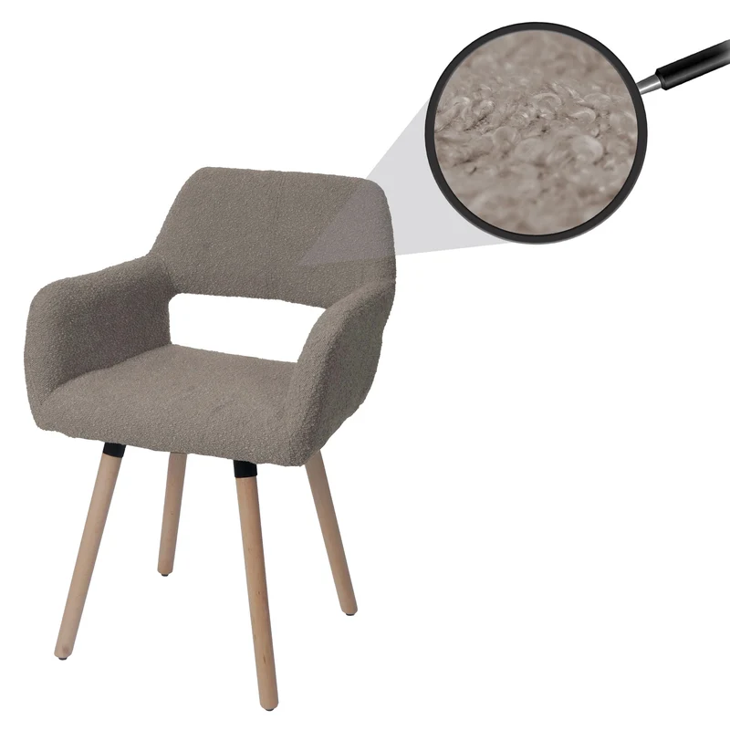 Chaise de salle à manger avec accoudoirs style moderne en tissu bouclé taupe et pieds en bois de hêtre 04_0009860