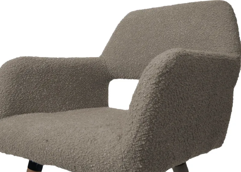 Chaise de salle à manger avec accoudoirs style moderne en tissu bouclé taupe et pieds en bois de hêtre 04_0009860