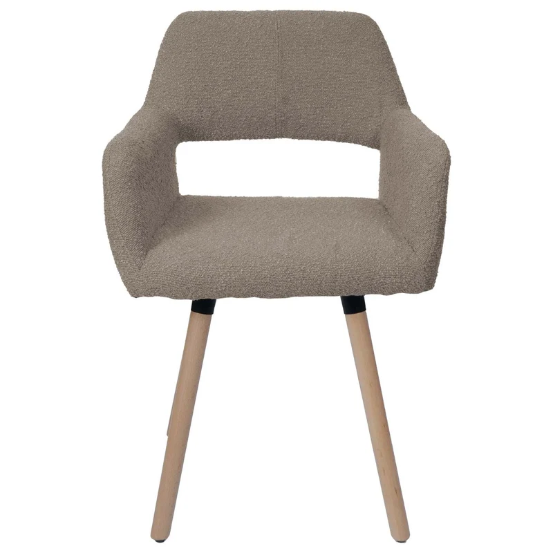 Chaise de salle à manger avec accoudoirs style moderne en tissu bouclé taupe et pieds en bois de hêtre 04_0009860