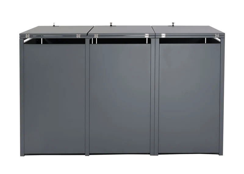 Cache-poubelles triple en acier anthracite avec aspect bois clair pour bacs 80–240 L couvercle Soft-Close 04_0010466