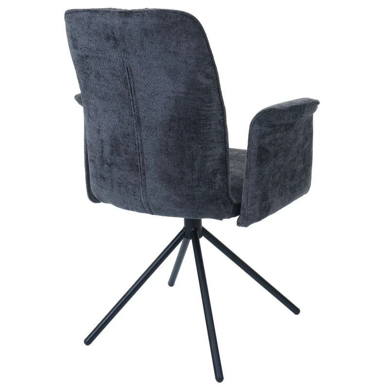 Lot de 2 chaises de salle à manger pivotantes avec accoudoirs rotation 180° Auto-Return en chenille gris foncé structure métal 04_0009709