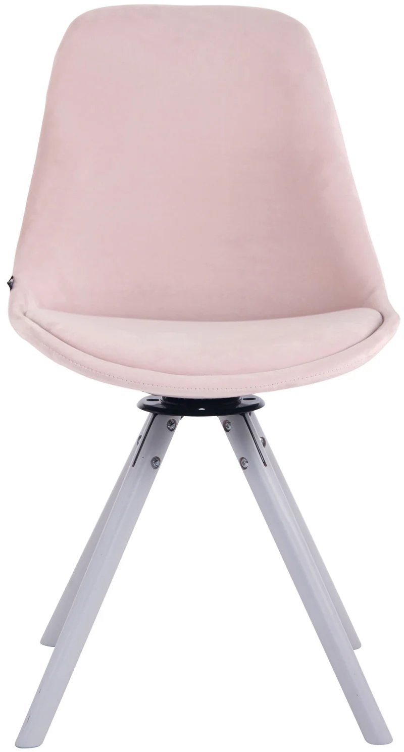 Chaise de salle à manger x1 chaise visiteur assise pivotant à 360° en velours rose piètement en bois ronde blanc 10_0007736