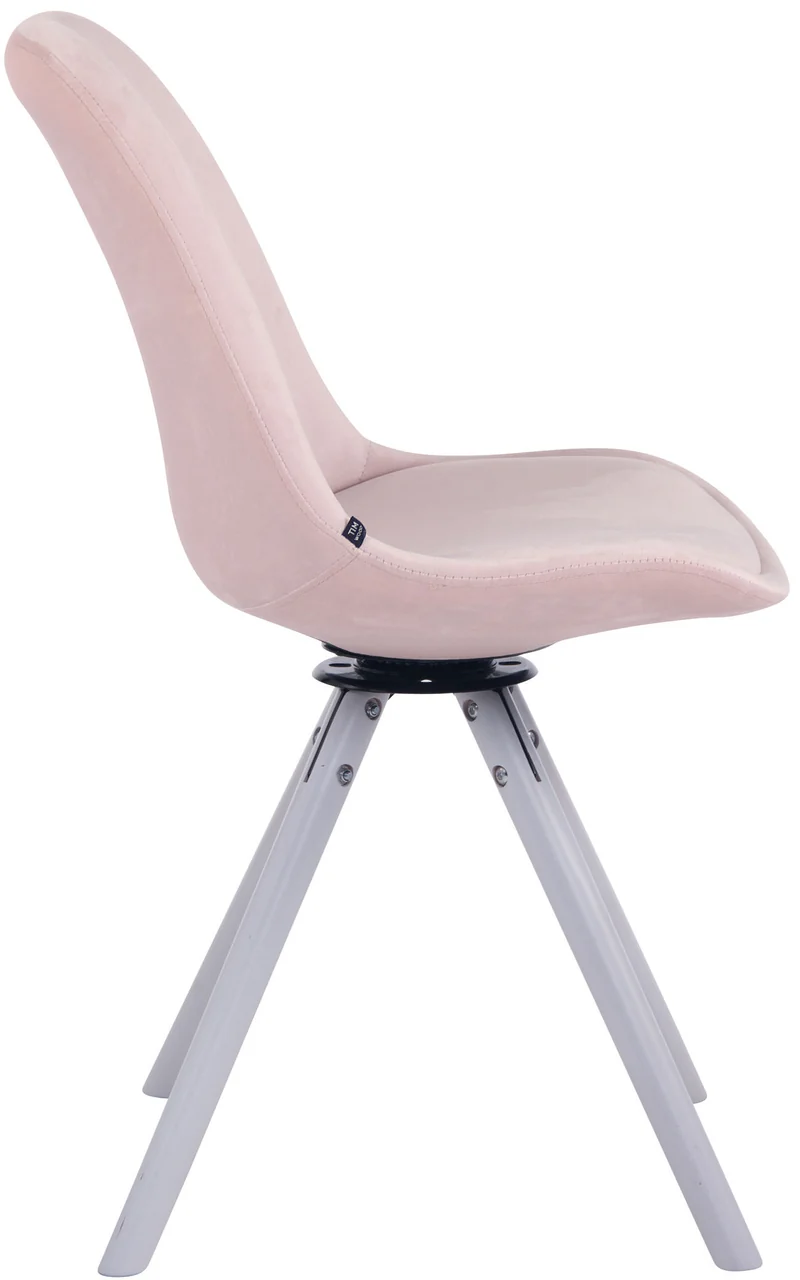 Chaise de salle à manger x1 chaise visiteur assise pivotant à 360° en velours rose piètement en bois ronde blanc 10_0007736