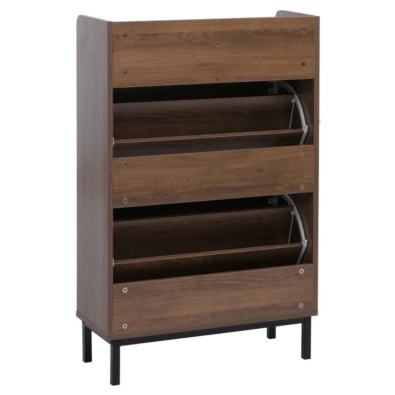 Meuble à chaussures basculant 2 compartiments abattants 1 tiroir 95x60x24 cm en MDF mélaminé marron 04_0008857