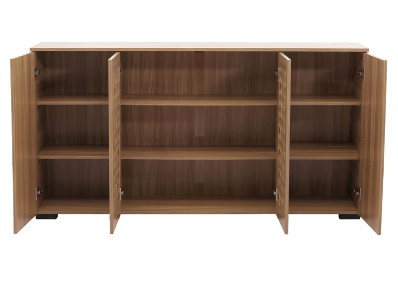 Buffet avec 4 portes avec design tressé 3D 9 compartiments de rangement 83x159x37 cm MDF marron 04_0009819