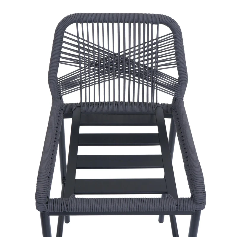 Lot de 2 tabourets de bar style moderne intérieur et extérieur en métal anthracite et tressage corde coussins gris clair 04_0009638