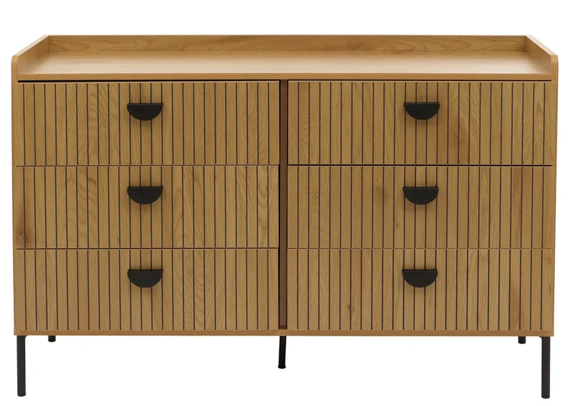Commode avec 6 tiroirs façades à lamelles structure acier style moderne 80x120x44 cm en MDF mélaminé finition naturelle 04_0009432