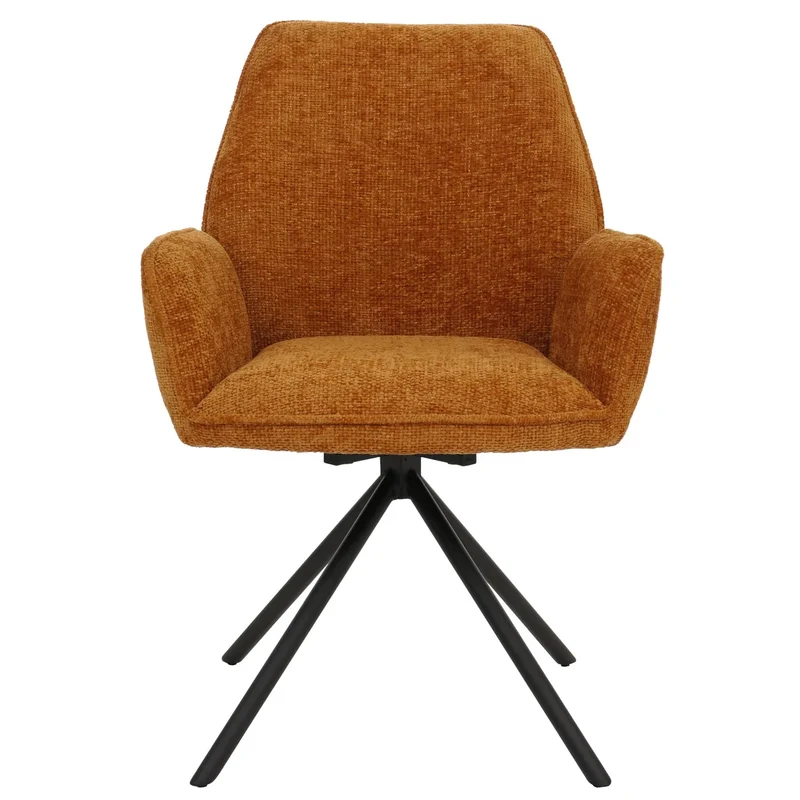 Chaise de salle à manger pivotante avec accoudoirs fonction Auto-Position 180° en chenille jaune moutarde piètement métal 04_0009239