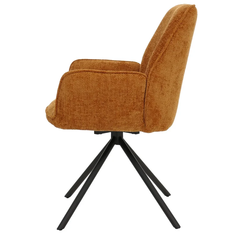 Chaise de salle à manger pivotante avec accoudoirs fonction Auto-Position 180° en chenille jaune moutarde piètement métal 04_0009239