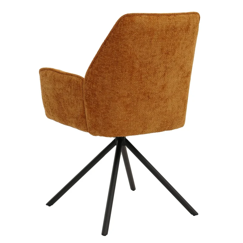Chaise de salle à manger pivotante avec accoudoirs fonction Auto-Position 180° en chenille jaune moutarde piètement métal 04_0009239