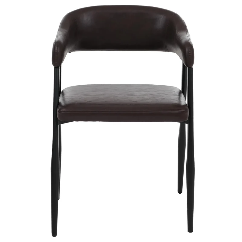 Lot de 2 chaises de salle à manger style industriel rétro avec accoudoirs en métal et similicuir brun foncé 04_0008985